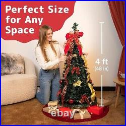 4ft Pop up Christmas Tree Pull up Tree Fully Decorated LED Pre-Lit