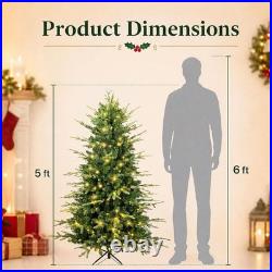 5FT Pre-Lit Aspen Fir Artificial Christmas Tree Slim 250 LED Hinged Metal Stand