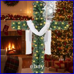 5Ft Christmas Cross Tree with LED Lights, Silk Scarf, Christ Crown for Christian