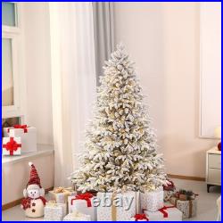 5.5-7.5FT Flocked Cedar PE-Mix Pre-Lit Christmas Tree Dual-Color LED with Remote