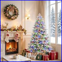 5.5-7.5FT Flocked Cedar PE-Mix Pre-Lit Christmas Tree Dual-Color LED with Remote