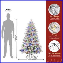 5.5-7.5FT Flocked Cedar PE-Mix Pre-Lit Christmas Tree Dual-Color LED with Remote