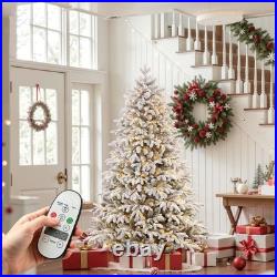 5.5-7.5FT Flocked Cedar PE-Mix Pre-Lit Christmas Tree Dual-Color LED with Remote