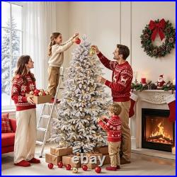 5.5-7.5FT Flocked Cedar PE-Mix Pre-Lit Christmas Tree Dual-Color LED with Remote