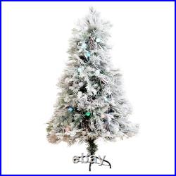5' Flocked Fiber Optic Artificial Pinecone Berries Christmas Tree Bubble-Gum LED