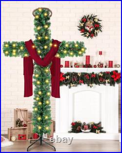5 Ft Cross Christmas Tree with Light Prelit Christmas Tree with Rattan Christ Cr