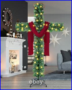 5 Ft Cross Christmas Tree with Light Prelit Christmas Tree with Rattan Christ Cr