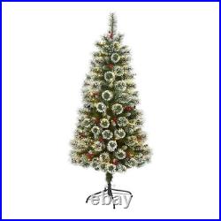5ft Pre-Lit Frosted Swiss Pine Christmas Tree 200 LED Lights Berries Artificial