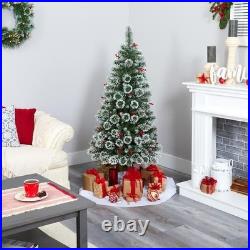 5ft Pre-Lit Frosted Swiss Pine Christmas Tree 200 LED Lights Berries Artificial