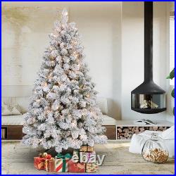5ft Pre-Lit Snow Flocked Artificial Full Christmas Tree Pine Tree with 300 Light