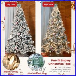 5ft Pre-Lit Snow Flocked Artificial Full Christmas Tree Pine Tree with 300 Light
