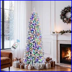 5ft Snow Flocked Pencil Christmas Tree with Dual Warm White & Multi-Color Lights