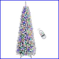 5ft Snow Flocked Pencil Christmas Tree with Dual Warm White & Multi-Color Lights