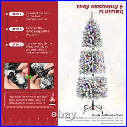 5ft Snow Flocked Pencil Christmas Tree with Dual Warm White & Multi-Color Lights