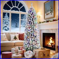 5ft Snow Flocked Pencil Christmas Tree with Dual Warm White & Multi-Color Lights