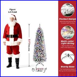 5ft Snow Flocked Pencil Christmas Tree with Dual Warm White & Multi-Color Lights
