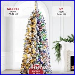5ft Snow Flocked Pencil Christmas Tree with Dual Warm White & Multi-Color Lights