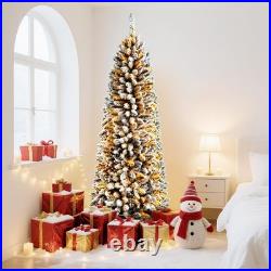 5ft Snow Flocked Pencil Christmas Tree with Dual Warm White & Multi-Color Lights