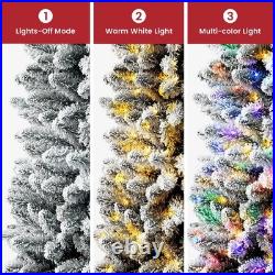 5ft Snow Flocked Pencil Christmas Tree with Dual Warm White & Multi-Color Lights