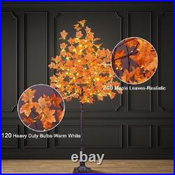 6FT 120LED Artificial Lighted Maple Tree Warm White Fall Decorations Indoor O