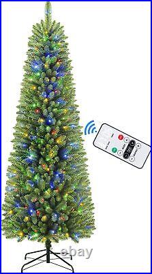 6FT Artificial Christmas Pencil Tree with Remote Control + White/Multi-Color Light