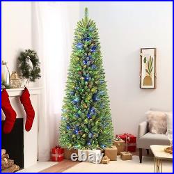 6FT Artificial Christmas Pencil Tree with Remote Control + White/Multi-Color Light