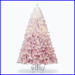 6FT Artificial PREMIUM Christmas Tree, Pre Lit Flocked withLights for Home Pink