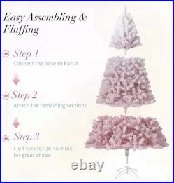 6FT Artificial PREMIUM Christmas Tree, Pre Lit Flocked withLights for Home Pink