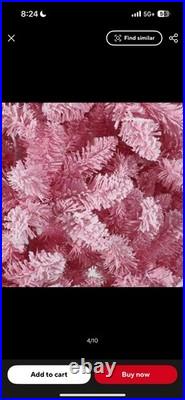 6FT Artificial PREMIUM Christmas Tree, Pre Lit Flocked withLights for Home Pink