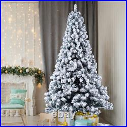 6FT Christmas Tree Flocking Tied Light Artificial with Stand Xmas Holiday Decor