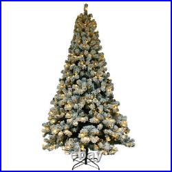 6FT Christmas Tree Flocking Tied Light Artificial with Stand Xmas Holiday Decor