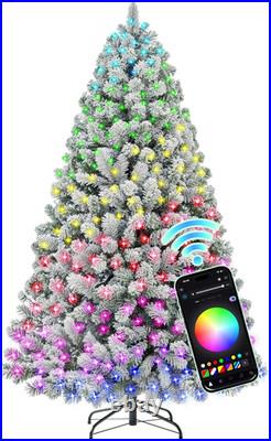 6FT Flocked Pre-Lit Christmas Tree with 350 RGBW LED Lights, App Control