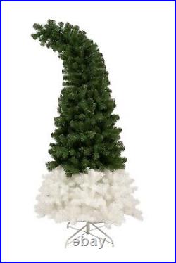 6FT Hinged Fir Artificial Fir Bent Top Christmas Tree Santa Hat Style LED Lights