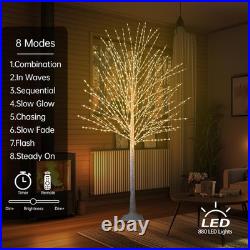 6FT Lighted Birch Tree, Birch Tree with 880 LED Lights, 8 Twinkling Modes and Ti