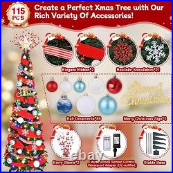 6FT Pop Up Christmas Tree With Lights, Prelit Collapsible, Ribbon, Bows, Xmas Tree