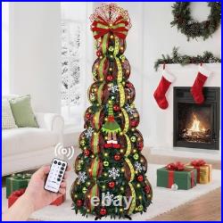 6FT Pop Up Christmas Tree with 8 Mode 180 Warm Lights, Collapsible Foldable C