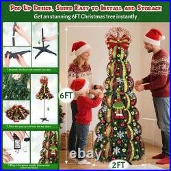 6FT Pop Up Christmas Tree with 8 Mode 180 Warm Lights, Collapsible Foldable C