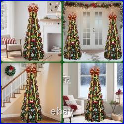 6FT Pop Up Christmas Tree with 8 Mode 180 Warm Lights, Collapsible Foldable C