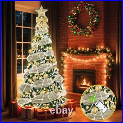 6FT Pop up Christmas Tree with Lights, Collapsible Artificial Christmas Tree wit
