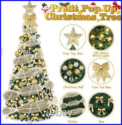 6FT Pop up Christmas Tree with Lights, Collapsible Artificial Christmas Tree wit
