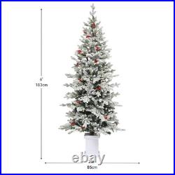 6FT Pre-Lit Flocked Arctic Fir Pencil Christmas Tree 150 Light Home Office Decor