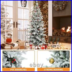 6FT Pre-Lit Flocked Arctic Fir Pencil Christmas Tree 150 Light Home Office Decor