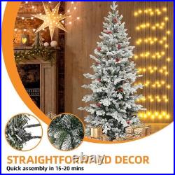 6FT Pre-Lit Flocked Arctic Fir Pencil Christmas Tree 150 Light Home Office Decor