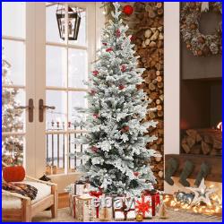 6FT Pre-Lit Flocked Arctic Fir Pencil Christmas Tree 150 Light Home Office Decor
