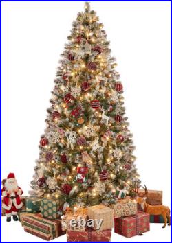 6FT Pre-Lit Frosted Christmas Tree with Pinecones, Holly Berries & Warm Lights