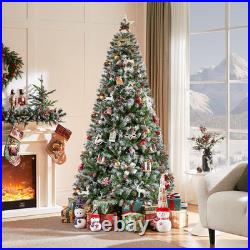 6FT Pre-Lit Frosted Christmas Tree with Pinecones, Holly Berries & Warm Lights