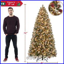 6FT Pre-Lit Frosted Christmas Tree with Pinecones, Holly Berries & Warm Lights