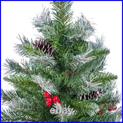 6FT Pre-Lit Frosted Christmas Tree with Pinecones, Holly Berries & Warm Lights