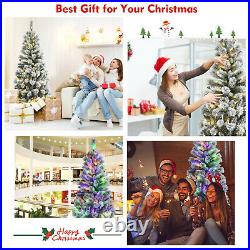 6FT Pre-Lit Hinged Christmas Tree Snow Flocked with9 Modes Remote Control Lights