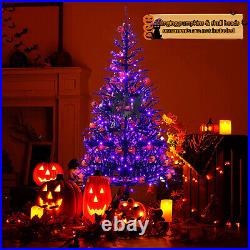 6FT Pre-Lit Hinged Halloween Tree Black with 250 Purple LED Lights & 25 Ornaments